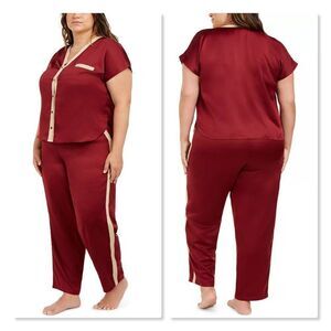 INC Plus Size Metallic-Trim Pajama Set in Red/Gold - NEW